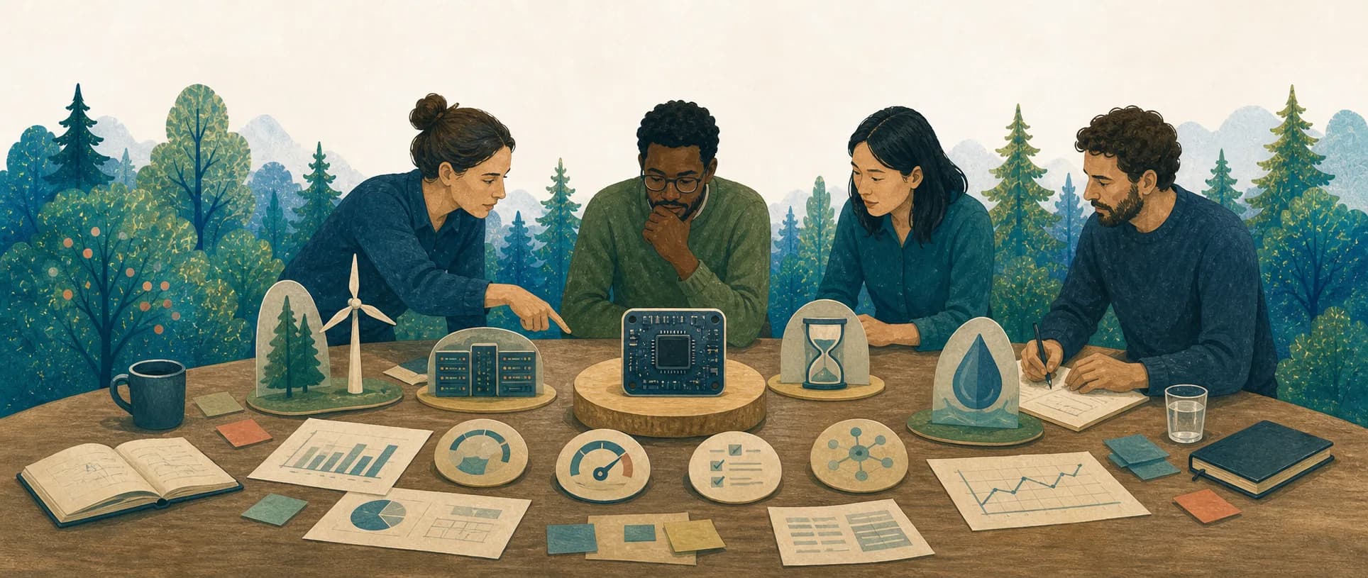 A design table balances useful capability with energy, hardware, clean power and task success.